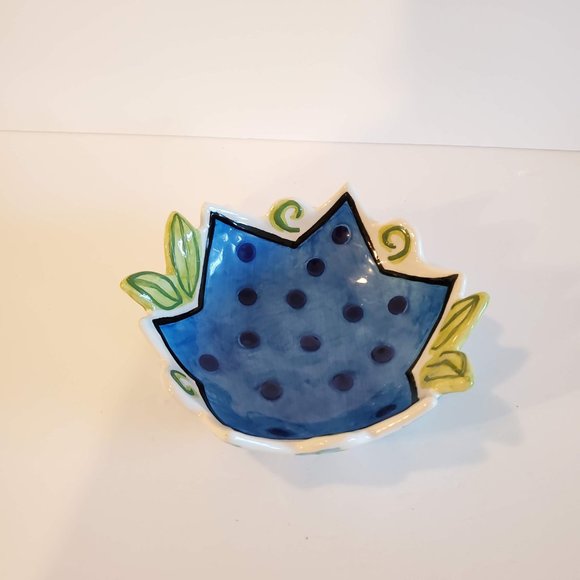 Vintage Nicole Engblom Ceramic Bowl, Whimsical Funky Pottery, Blue Star Flower - Picture 3 of 7
